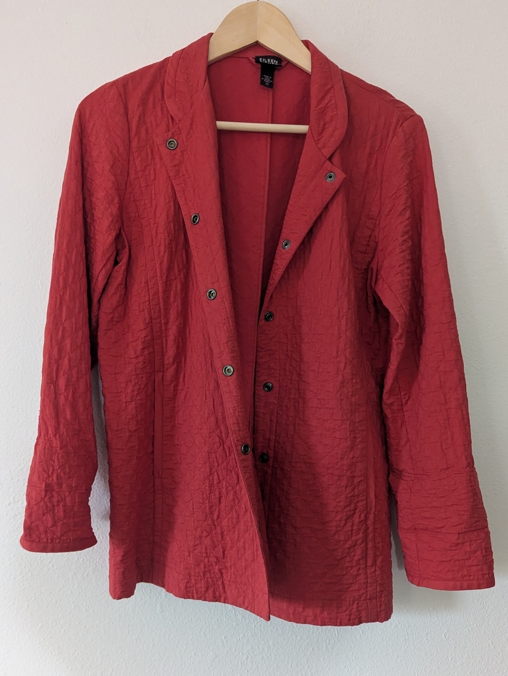 EILEEN FISHER Red Textured Snap-Front Jacket